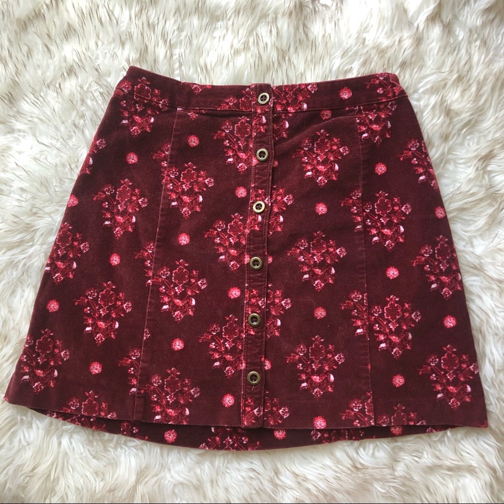 Hollister Red Corduroy Front Button Mini Skirt